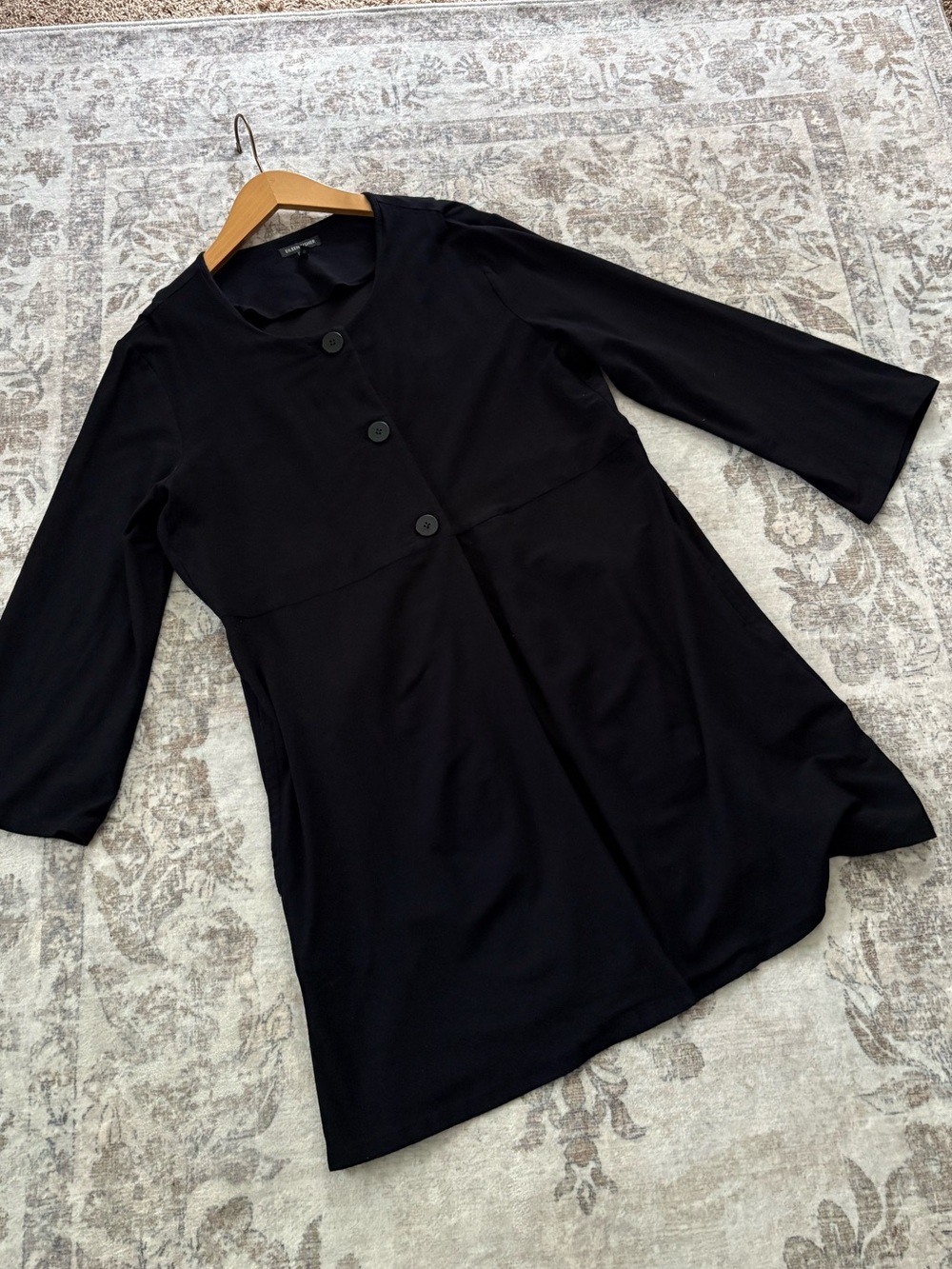 Eileen Fisher Cardigan Sweater Jacket Womens Medium Black Pockets Size M Medium